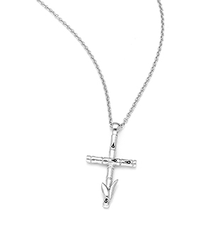 33-0010 - Italian Craftmanship - Small Bamboo Cross Necklace in Sterling Silver