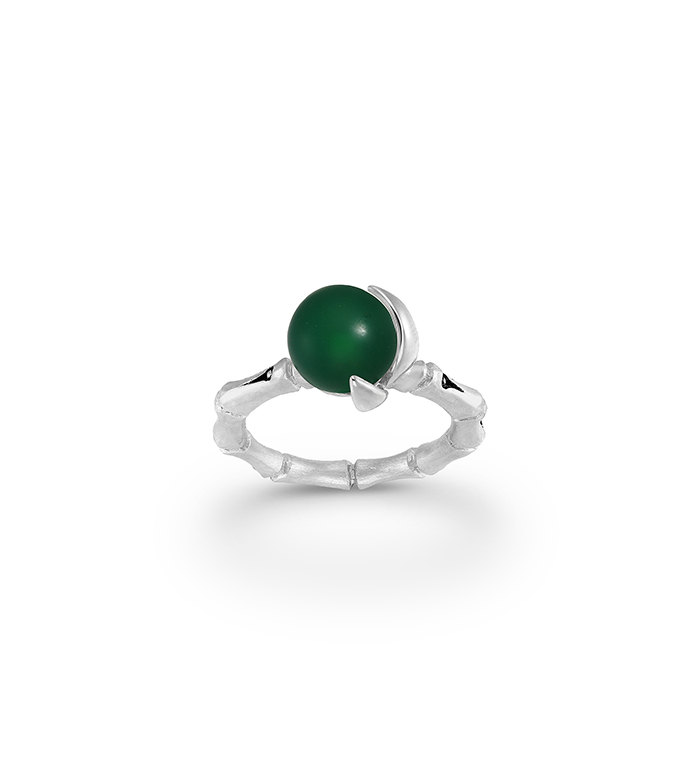 33-0051 - Italian Craftmanship - Bamboo Band Ring in Sterling Silver with Green Carnelian