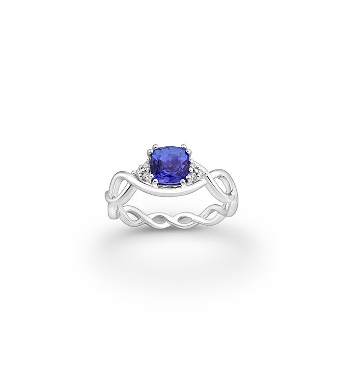 33-0065 - Infinity Engagement Ring in 18K White Gold, Decorated with Tanzanite and Diamonds