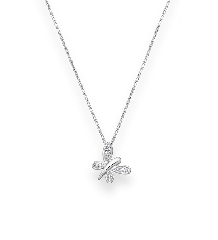 33-0042 - Butterfly Necklace in 18K White Gold, Decorated with Diamonds.