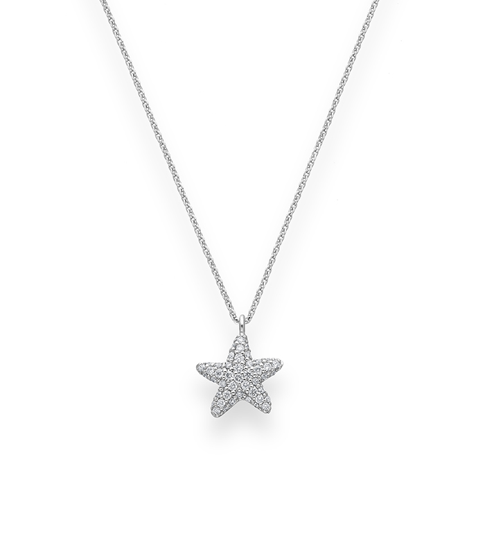 33-0043 - Starfish Necklace in 18K White Gold, Decorated with Diamonds.