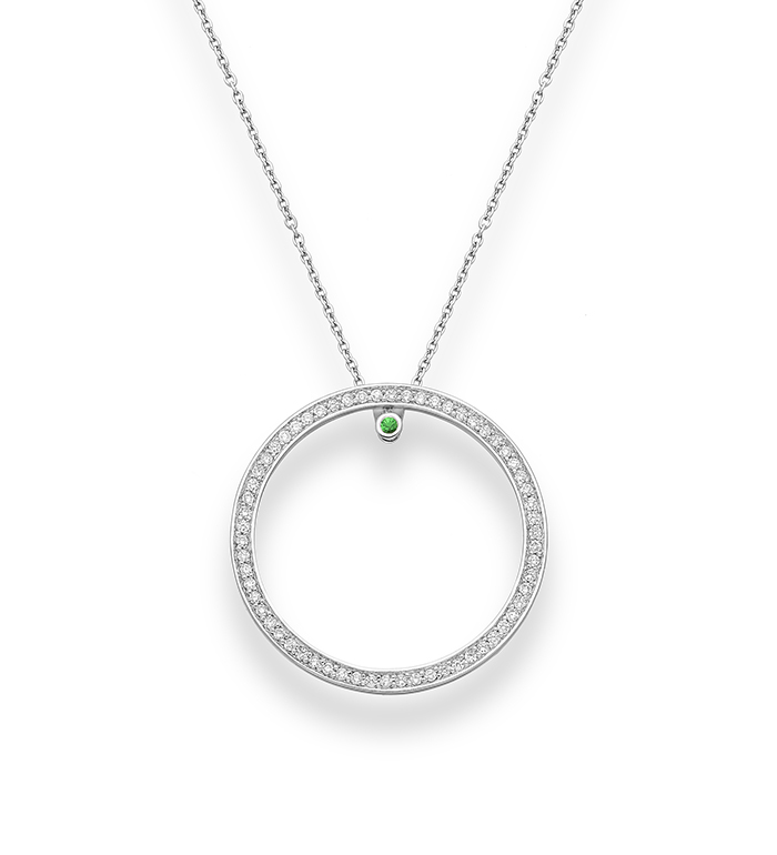 33-0098 - Circle of Life Necklace in 18K White Gold, Decorated with Diamonds and Tsavorite.
