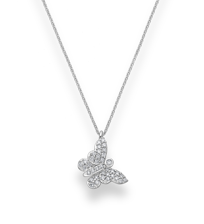 33-0110 - Butterfly Necklace in 18K White Gold, Decorated with Diamonds.