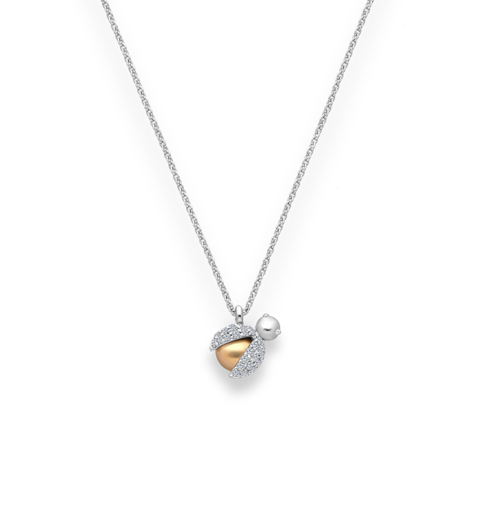 33-0112 - Ladybug Necklace in 18K White Gold, Decorated with Diamonds